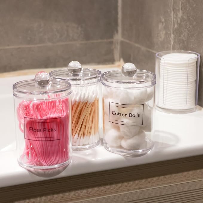 4 Pack Acrylic Qtip Holder Dispenser, Bathroom Canisters Apothecary Jar Set - Image 8