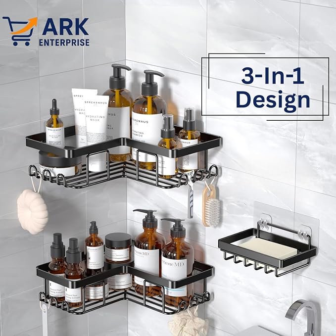 Shower Caddy Corner Shelf with Soap Holder, No Drill Adhesive Wall Mounted with - Image 3
