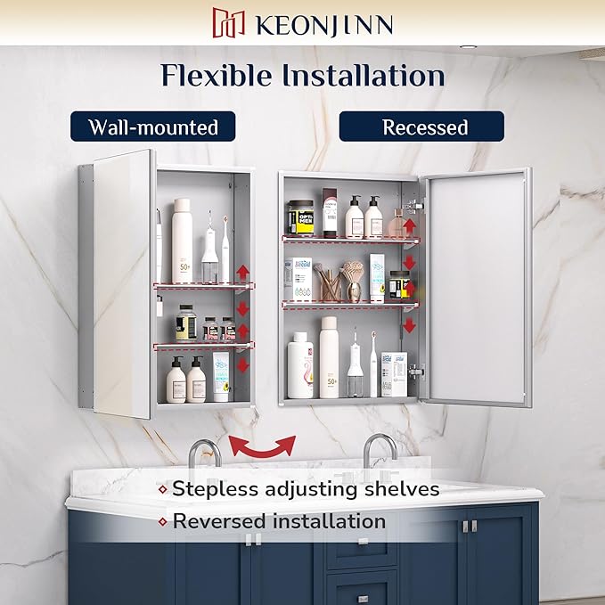 Keonjinn 40 x 32 Inch Large Medicine Cabinet - Image 5