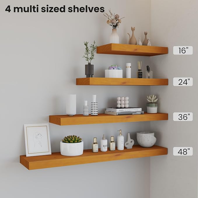 Pine Floating Wall Shelves Set of 2, 16 Inches Long x 8”x 1.4” Shelf Floating - Image 3