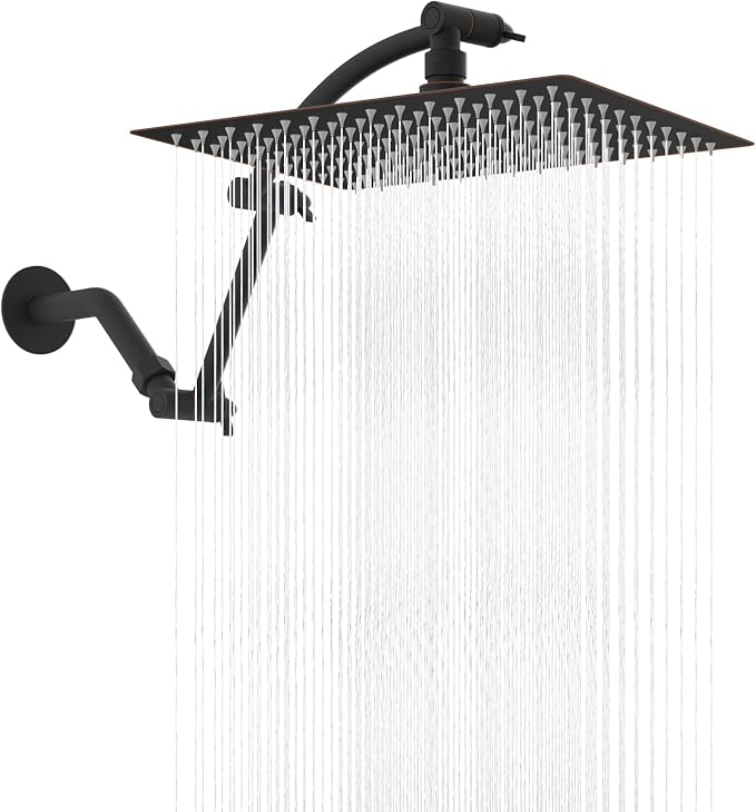 Hibbent All Metal cUPC Certified Rain Shower Head, Brass Adjustable Shower Arm by Hibbent