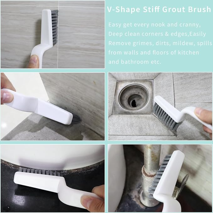 V Shape Grout Cleaner Brush Scraper, Stiff Bristle Grout Cleaning Brushes - Image 3
