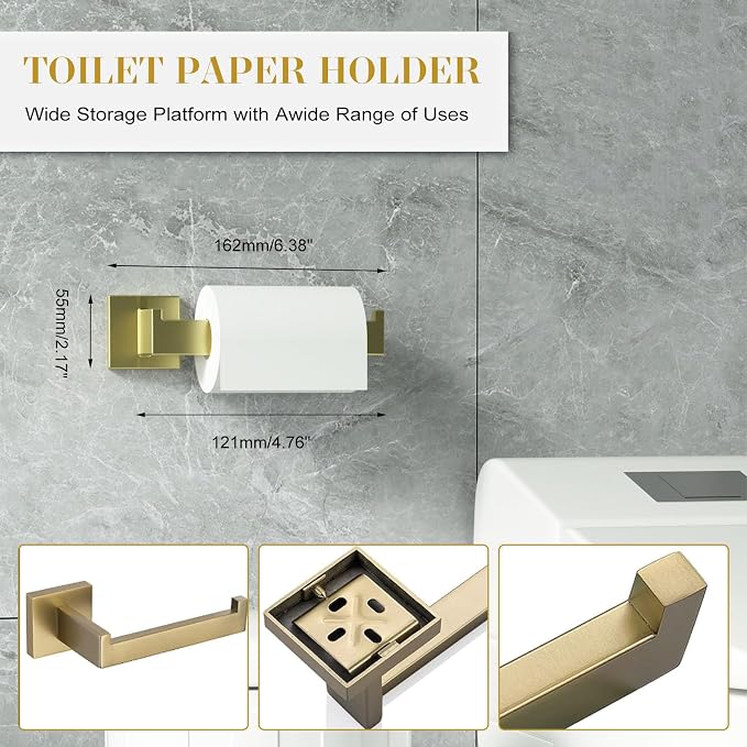 Bathroom Accessory Towel Bar Set: 10 Pieces Gold Bathroom Hardware Square - Image 4