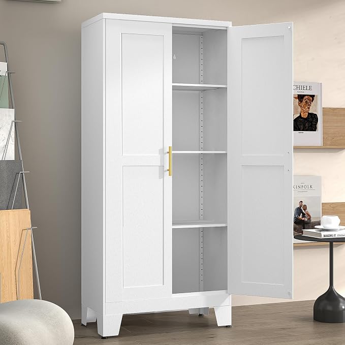 Metal Pantry Cabinet with 2 Doors and Adjustable Shelves by winiowa