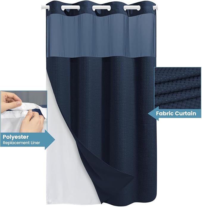 Navy Blue Stall No Hook Shower Curtain - Image 4