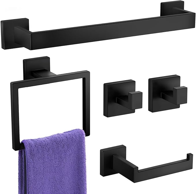 Bathroom Hardware Accessories Set: 5-Pieces Bath Towel Bar Set, Towel Racks by UPRONE