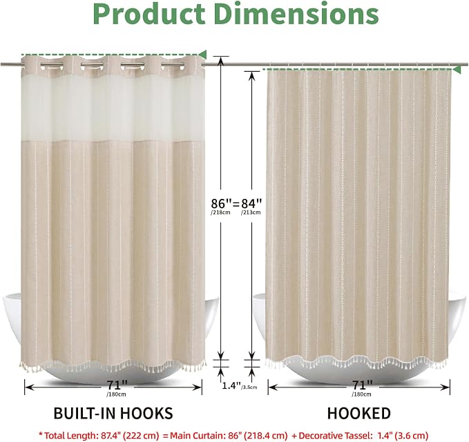 No Hook Extra Long Shower Curtain Set - Image 7