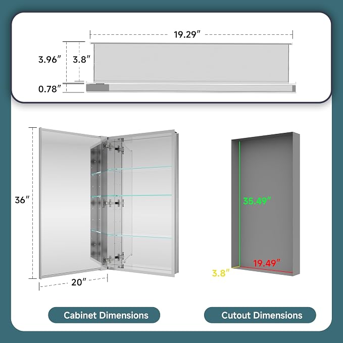 20"x36" Medicine Cabinet with Mirror - Image 2