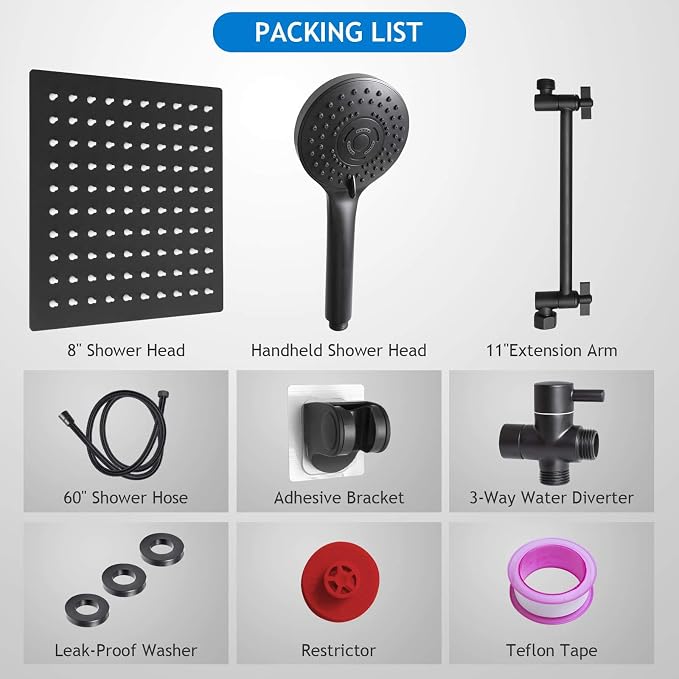 Shower Head Combo, 8 Inch High Pressure Rain - Image 7