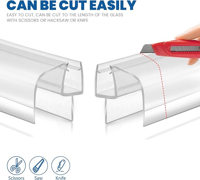 2-Pack Shower Glass Door Bottom Seal Strip, 36 Inch Long Clear PVC Seal Strips - Image 5
