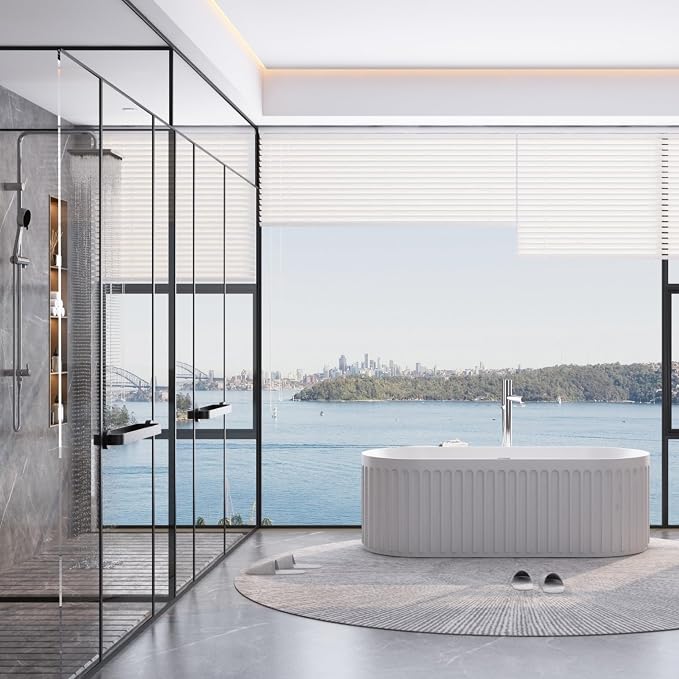 67" Freestanding Solid Surface Bathtub, Luxury Engineered Stone Resin - Image 4
