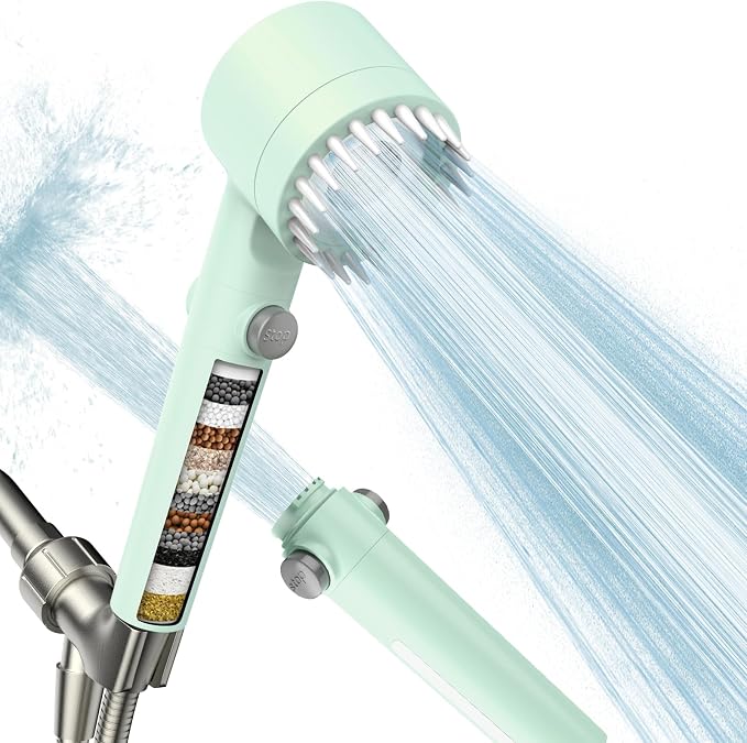 Filtered Shower Head with Handheld, High Pressure Water Flow and Multiple Spray by Sipaote