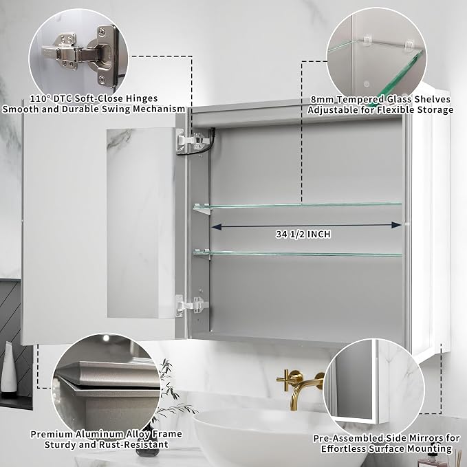 GroGro LED Lighted Bathroom Medicine Cabinet - Image 6
