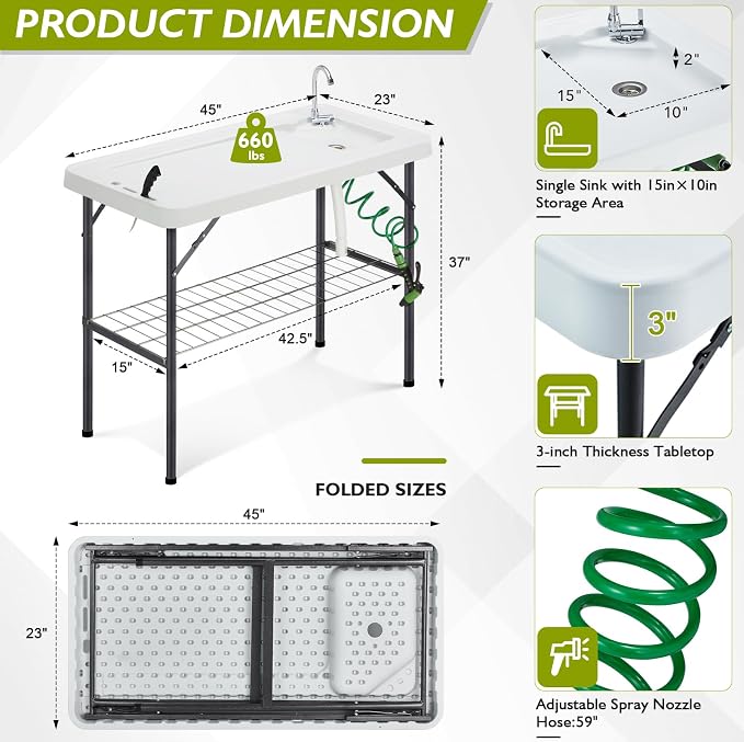 Folding Fish Cleaning Table Portable Camping Sink - Image 2