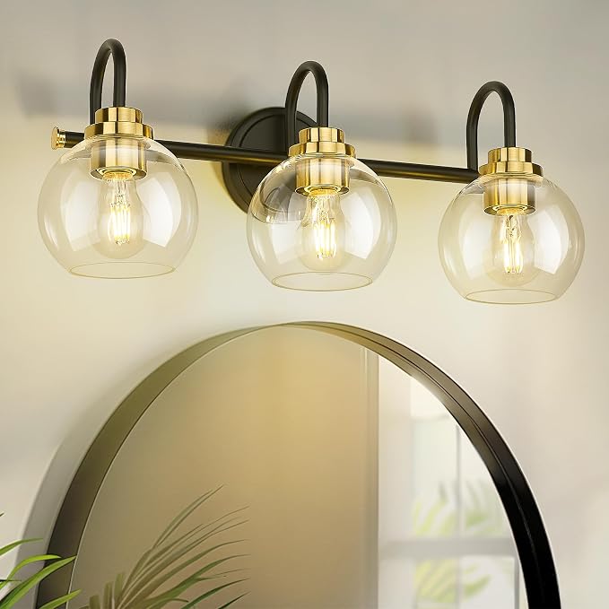 Bathroom Light Fixtures, 3-Light Black and Gold Vanity Lights - Image 8
