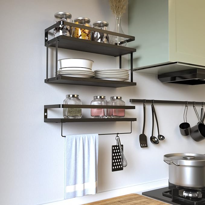 RICHER HOUSE 2+1 Tier Wall Mounted Floating Shelves Set of 2, Rustic Wood Wall - Image 7