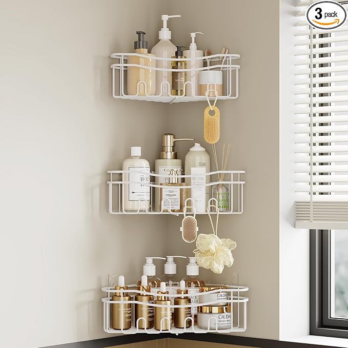 White Shower Caddy Corner, Rustproof Bathroom Organizer Corner by Unknown