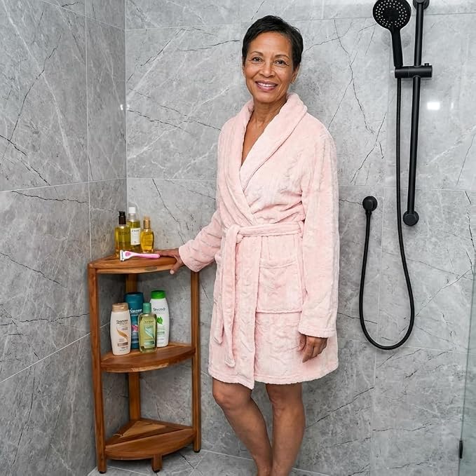 EcoDecors SnazzyCorner Natural Teak Corner Shower 3 Tier Shelf – Bathroom - Image 4
