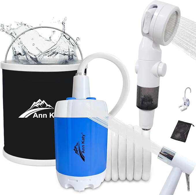 Portable Camping Shower Outdoor Camp Shower Pump, Upgrade Rechargeable Electric by AnnKaty