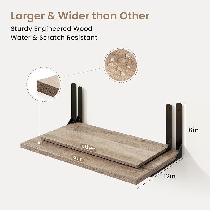 Fun Memories Floating Shelves for Wall, 12 Inch Deep Floating Shelves Set of 2 - Image 3