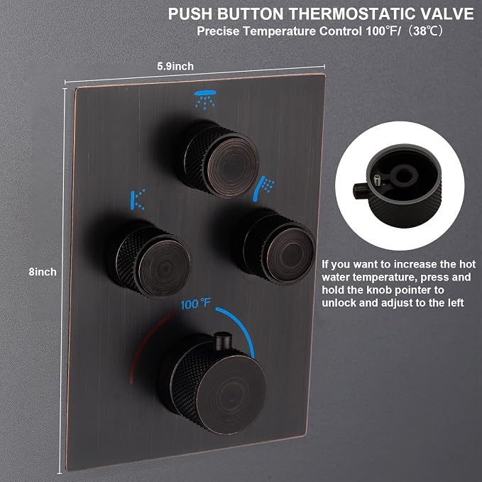 Push Button 3 Way Thermostatic Shower Diverter Valve, Concealed 3 Outlet Multi - Image 4