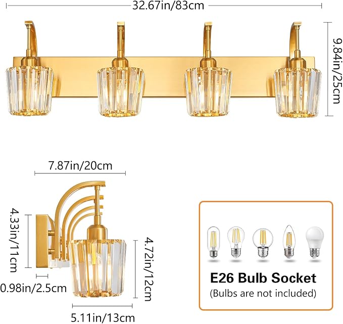 Modern Bathroom Vanity Light, 4-Light Gold Wall Sconce - Image 4