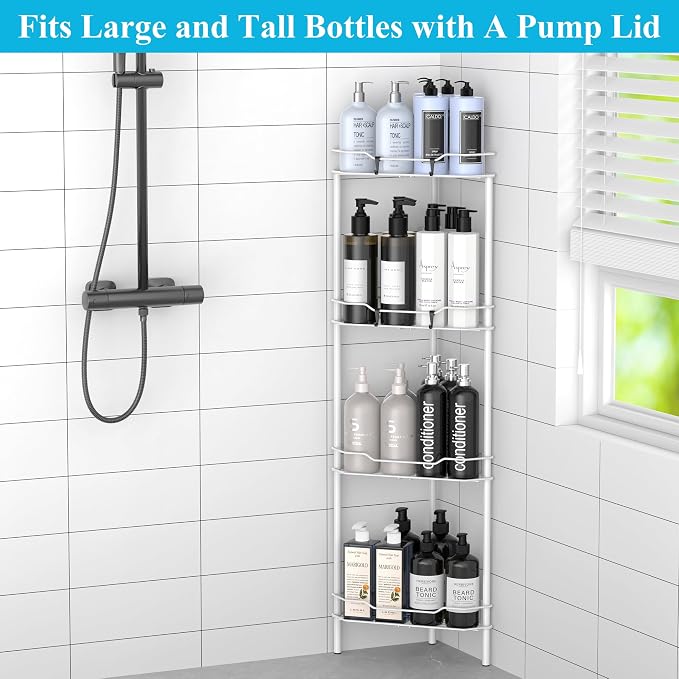 4 Tier Floor Standing Corner Shower Caddy Organizer Shelf - Image 4