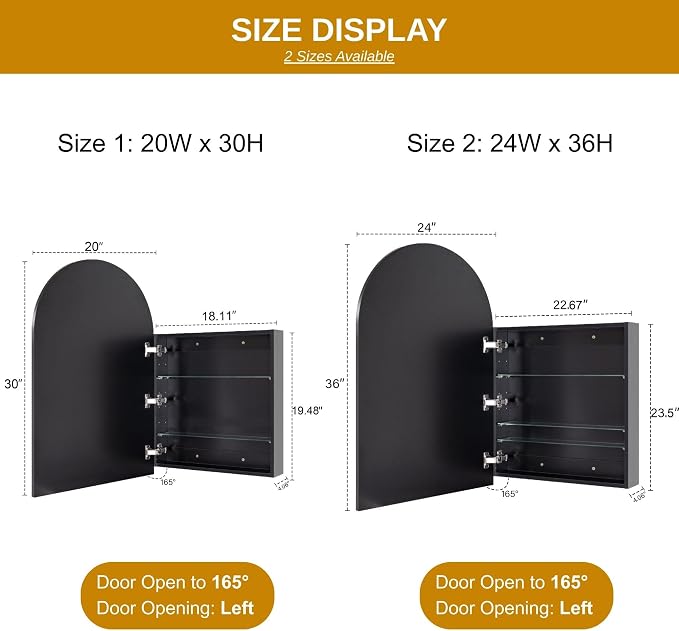 TEHOME 20 x 30'' Brush Nickel Arched Bathroom Medicine Cabinet - Image 2