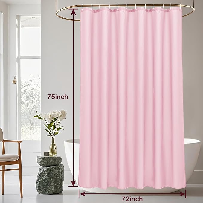 AooHome Solid Pink Shower Curtain, Fabric Weighted Hem Shower Liner - Image 8