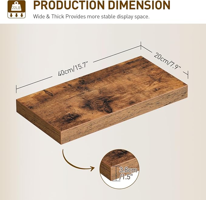 Floating Shelves for Wall, 1.5" Thick Wall Shelf Set of 4 - Image 3