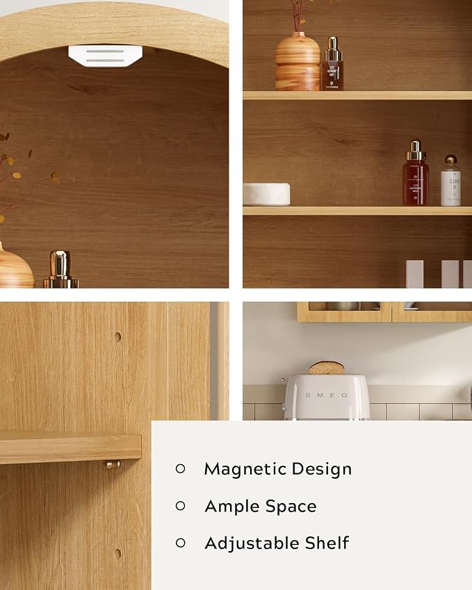 Small Arched Bathroom Wall Cabinet Modern Wooden Medicine Cabinet - Image 4