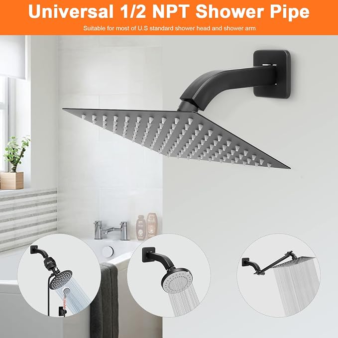 HarJue Shower Arm with Flange and Teflon Tape, Wall Mounted Square Shower Pipe - Image 4