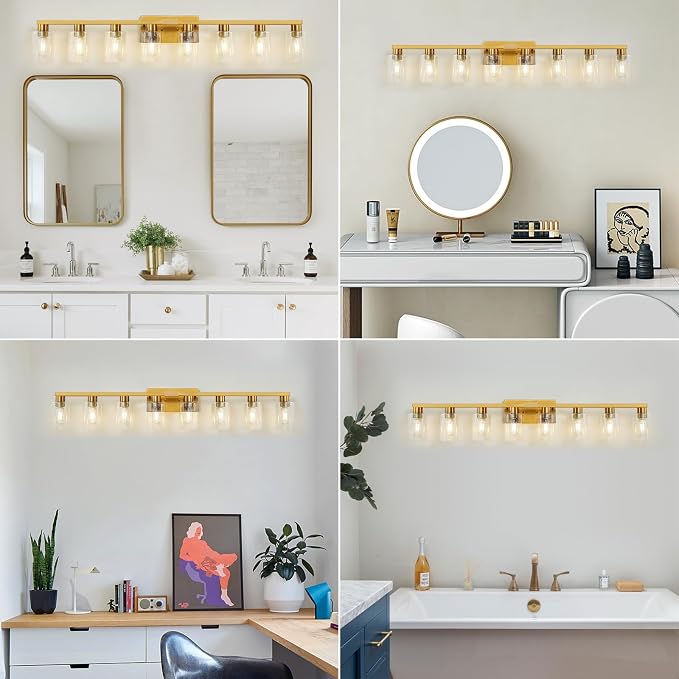 8 Light Gold Bathroom Light Fixtures, Modern Large Vanity Lights - Image 7
