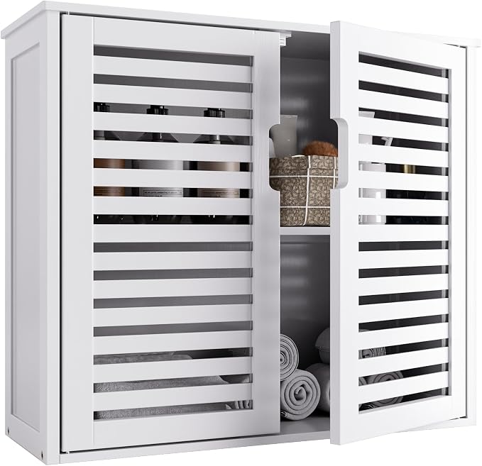 HITNET White Bathroom Cabinet Over Toilet, Bamboo Hanging Medicine Cabinet by HITNET