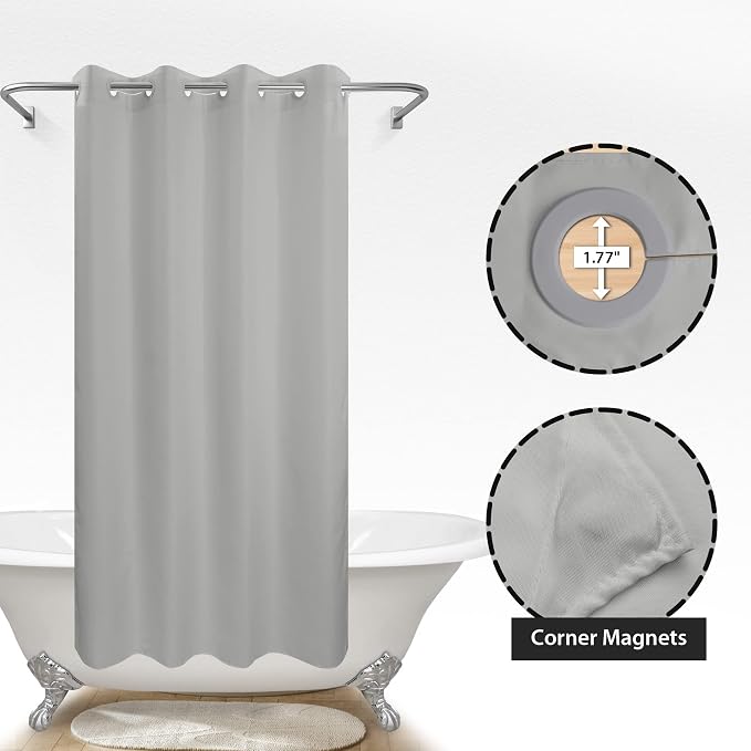 River Dream Stall Size No Hook Grey Fabric Shower Curtain or Liner Soft - Image 5