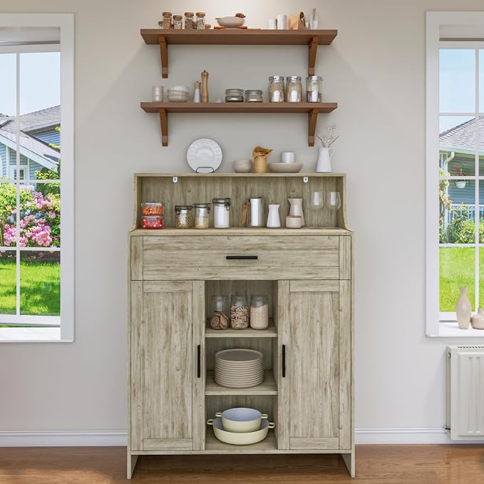 Storage Cabinet with Doors and Drawers, Kitchen Storage Cabinet with 1 Large - Image 2