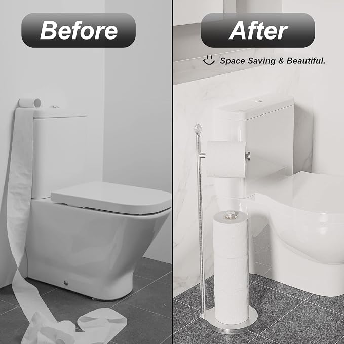 Toilet Paper Holder for Bathroom, Heavy Weighted Metal Free Standing Toilet - Image 3