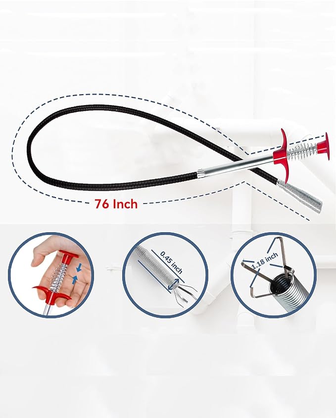 Drain Snake for Hair Clogs, 76 Inch Plumbing Auger Tool - Image 2