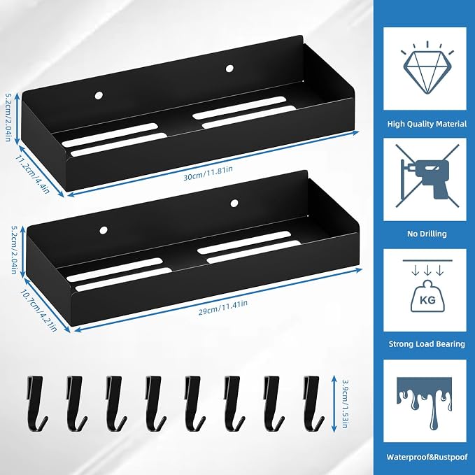 Shower Caddy Adhesive, 2 Pack Large Capacity Rustproof Shower Shelves, No Drill - Image 2