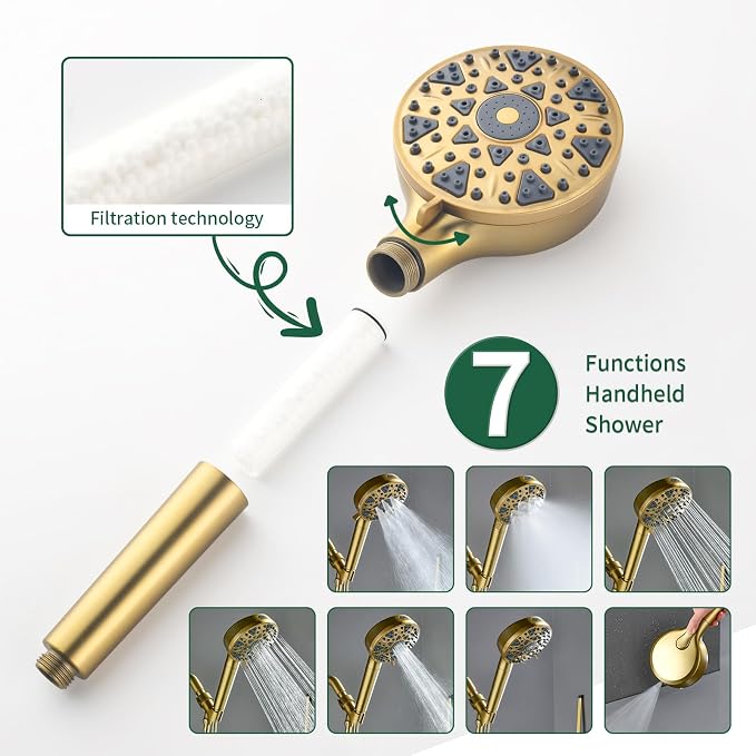 Shower Faucet Set with 7 Functions Handheld Shower Head Filter Shower Combo Set - Image 4