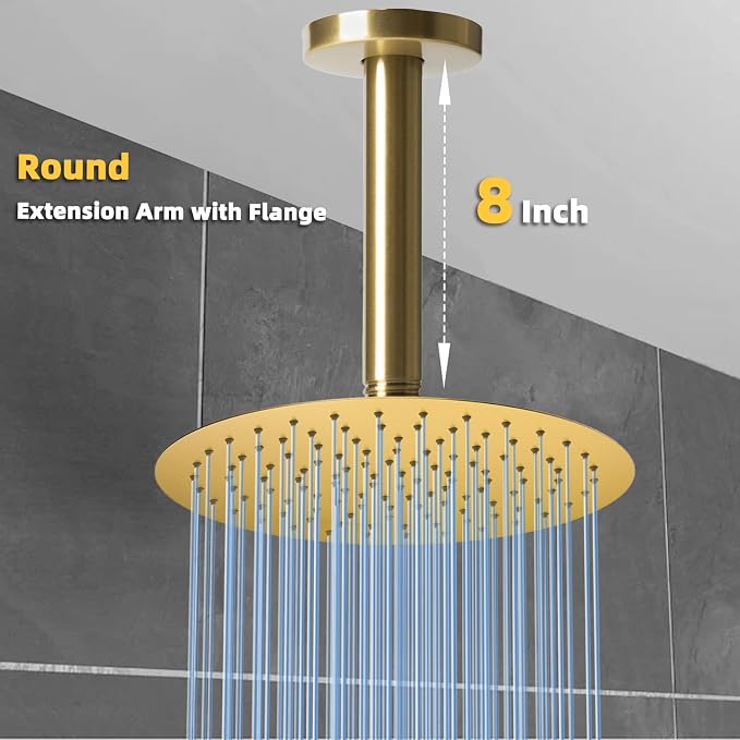 8 Inch Shower Arm with Flange, Ceiling Mounted Shower Head Extension Arm - Image 5