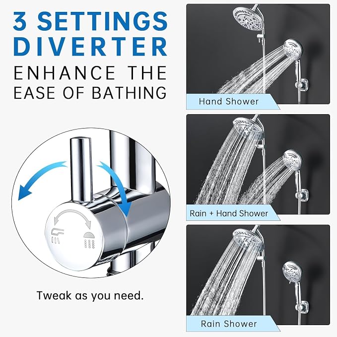 G-Promise Metal Shower Diverter, Handheld Holder Included, 3-Way Diverter - Image 4
