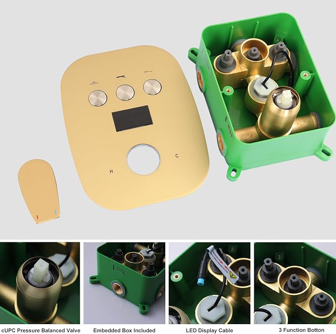 12Inch Brushed Gold Ceiling Shower System & 8Inch Wall-Mount Shower Faucet Set - Image 8