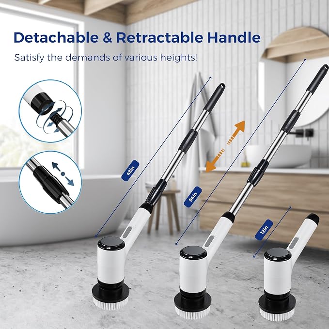 Electric Spin Scrubber for Cleaning-2 Adjustable Speeds, 8 Cleaning Brushes - Image 3