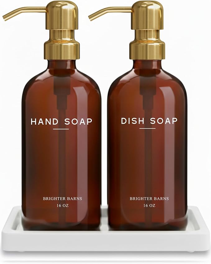 Luxury Glass Hand and Dish Soap Dispenser Set by BrighterBarns