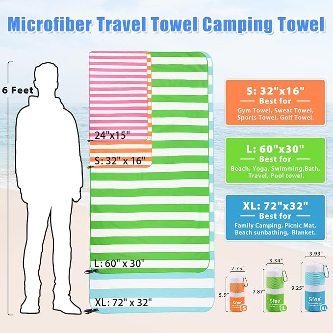 Sfee 2 in 1 Microfiber Beach Towel, Quick Dry Towel Camping Towel Travel Towel - Image 6