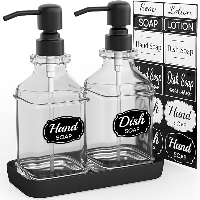 Soap Dispenser - 2 Pack, Antique Design Thick Glass Hand Soap Dispensers by LMQML