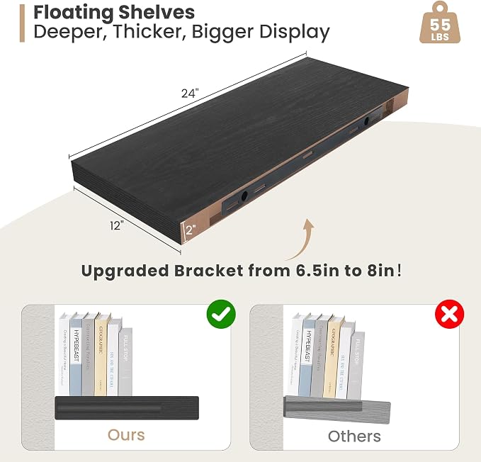 Heimlove 24 x 12 Inch Deep Floating Shelves Wall Mounted - Image 3