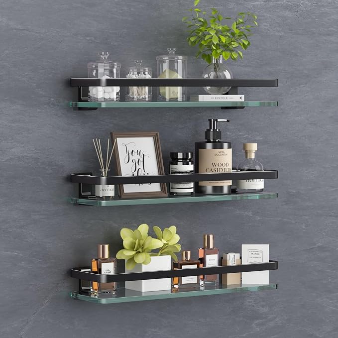 VOLPONE Bathroom Wall Shelf 15.7in Bathroom Glass Shelves Wall Mount Glass by VOLPONE