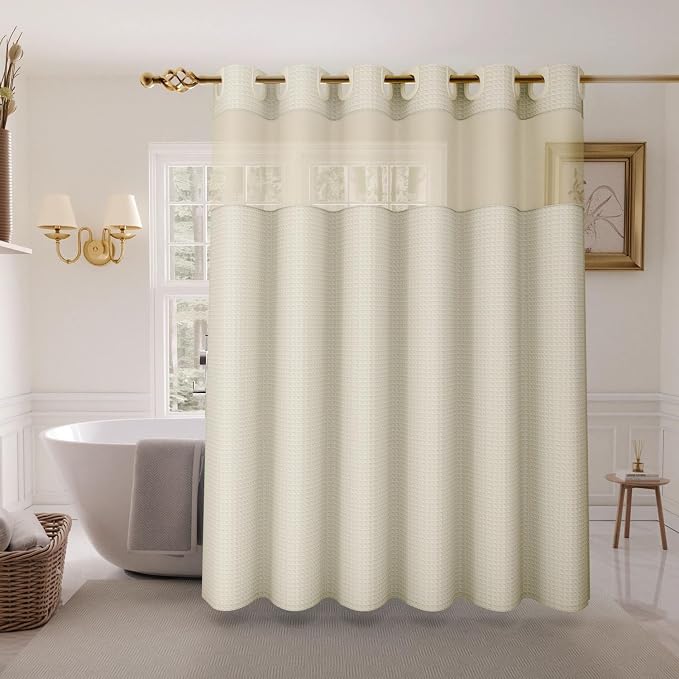Inhousolu Extra Long No Hook Shower Curtain by INHOUSOLUHOMEDECOR